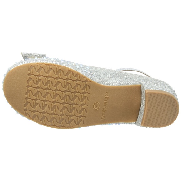 Kids Silver Glitter Rhinestone Bow Low Heel MARY50 - Picture 6 of 6